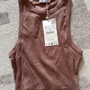 Zara Ribbed Tank Top - Brown